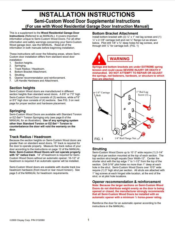 Semi-Custom Wood Door Supplemental Instructions