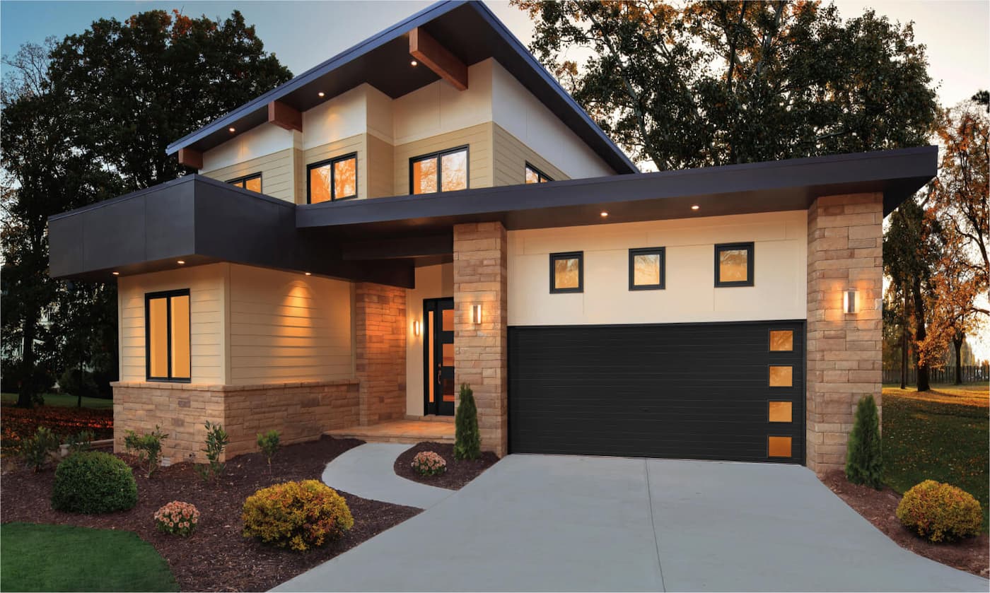 beautiful house with garage door